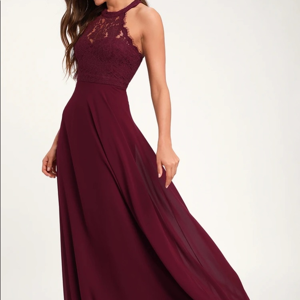 Lulu’s Dance All Evening Burgundy Lace Maxi Dress